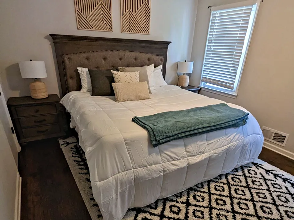 Made-up bedroom, cleaned and staged